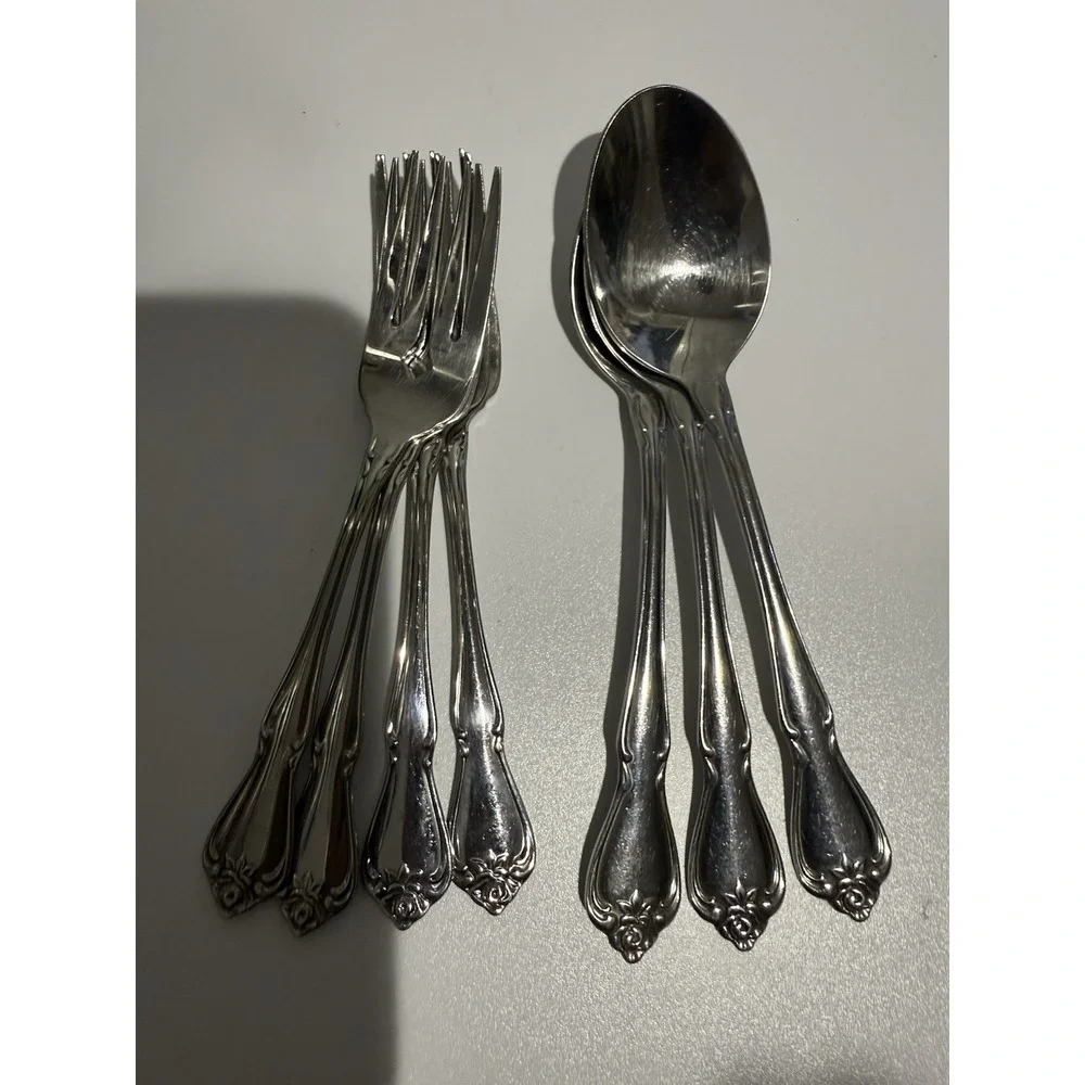 7 Oneida Arbor Rose True Rose 1881 Rogers Spoons‎ Forks Stainless Flatware B